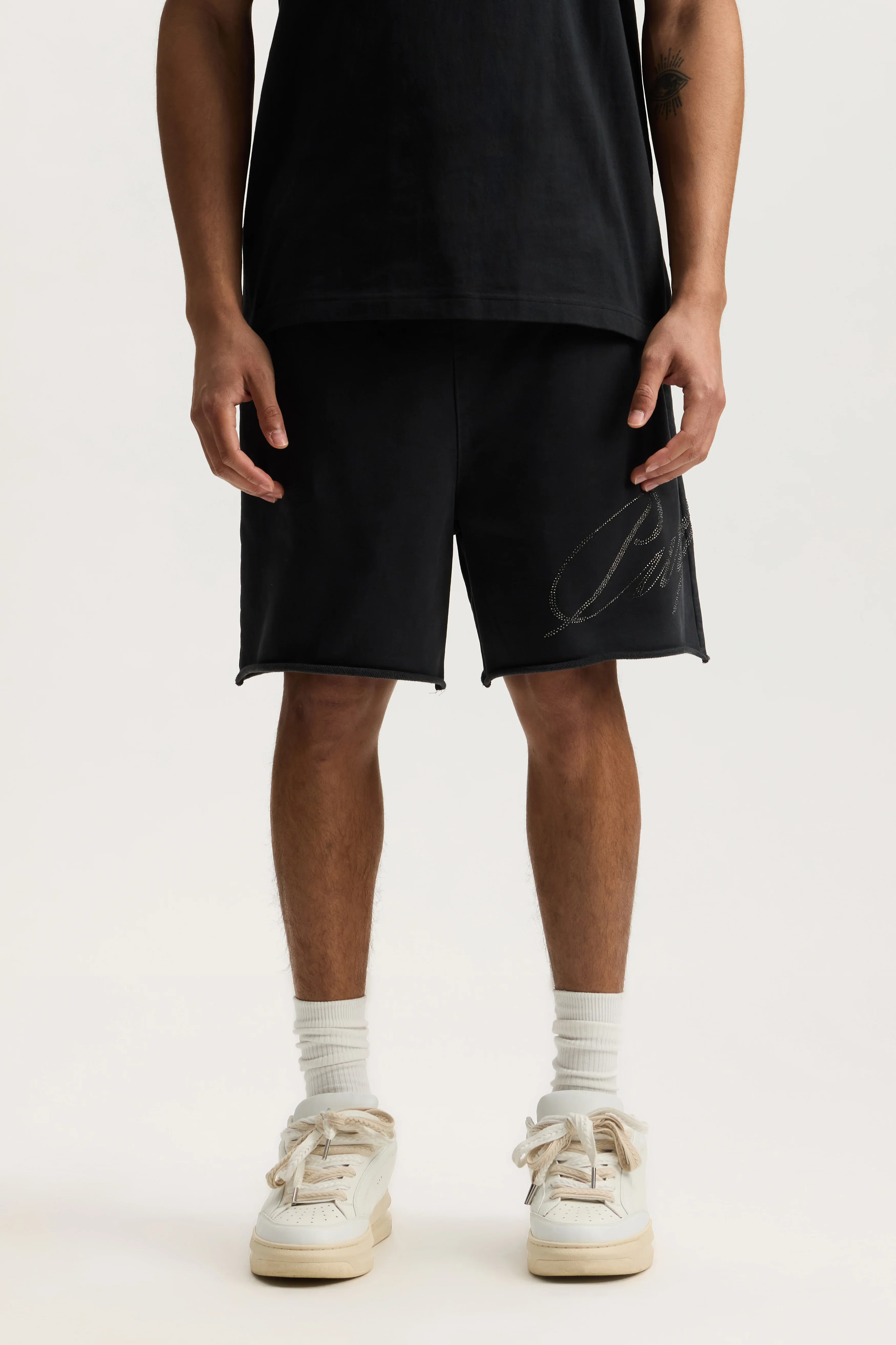 Crystal Slanted Script Short - Black