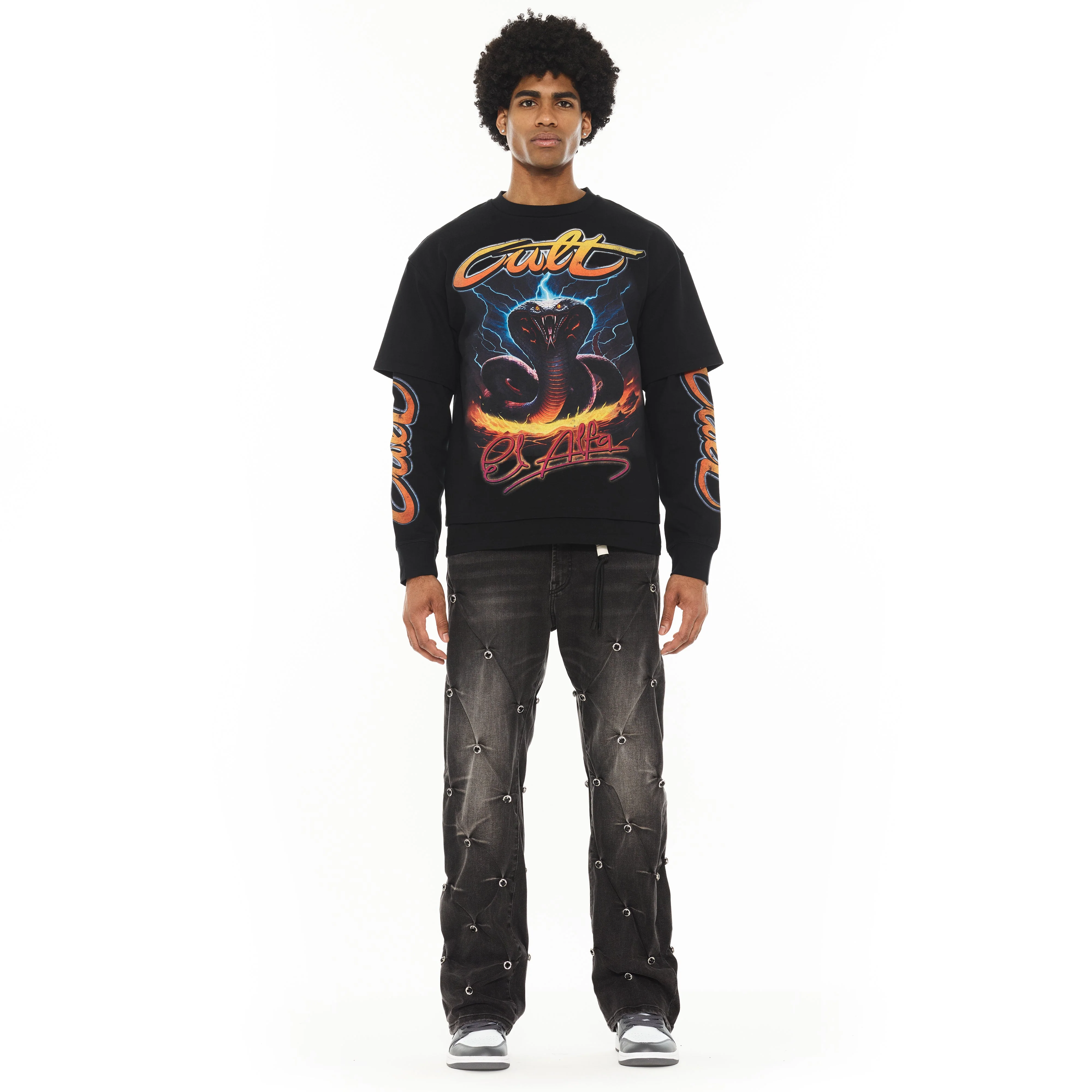 Cult x El Alfa Premium Grunge Baggy 607 Jeans in Darts - Image 5