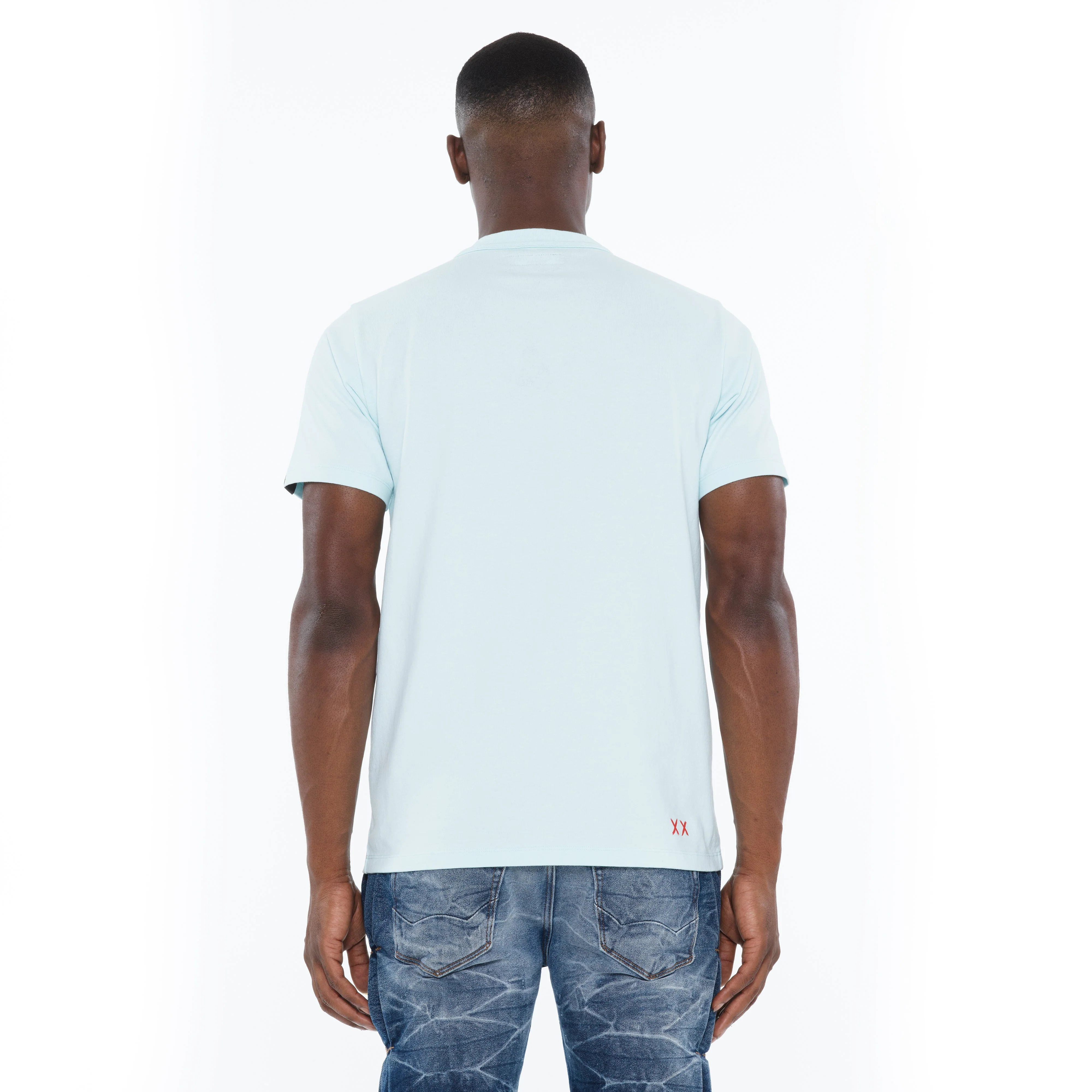 Cult's Heavyweight Short Sleeve Crew Neck Tee "Breaking The Law" in Powder Blue - Image 3