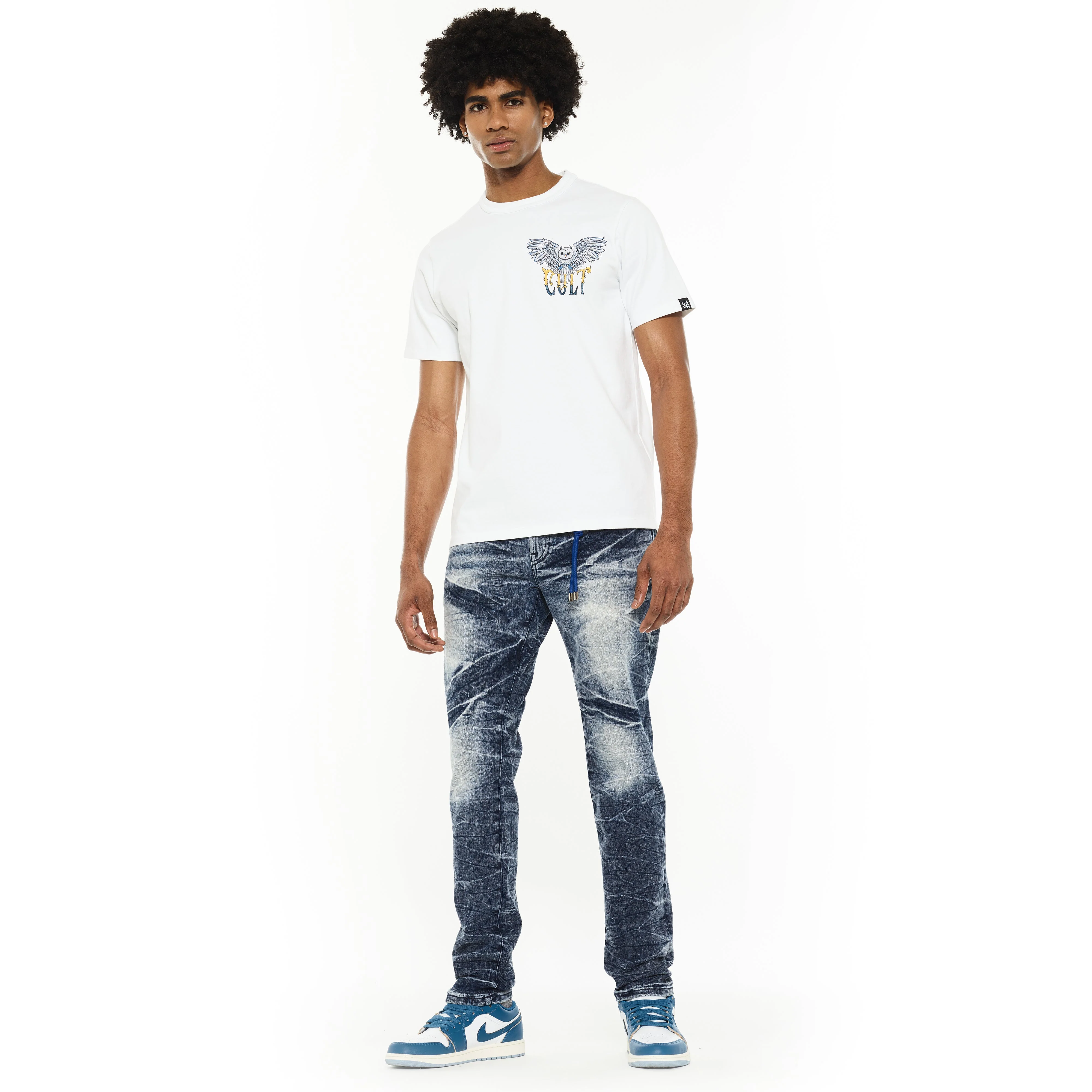 Cult's Heavyweight Short Sleeve Crew Neck Tee "Owl" in White - Image 4