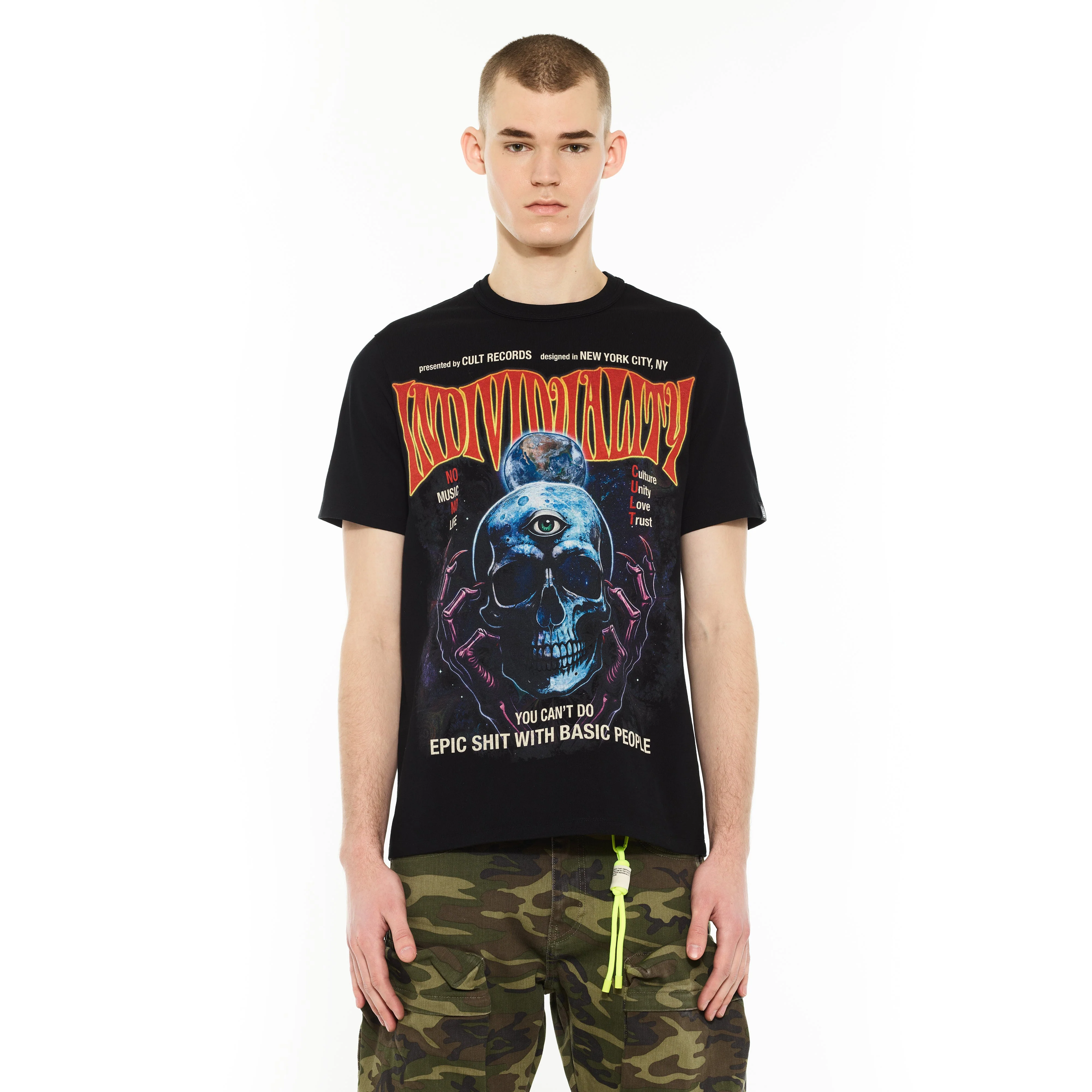 Cult's Heavyweight Short Sleeve Crew Neck Tee "Psychedelic" in Black - Image 2