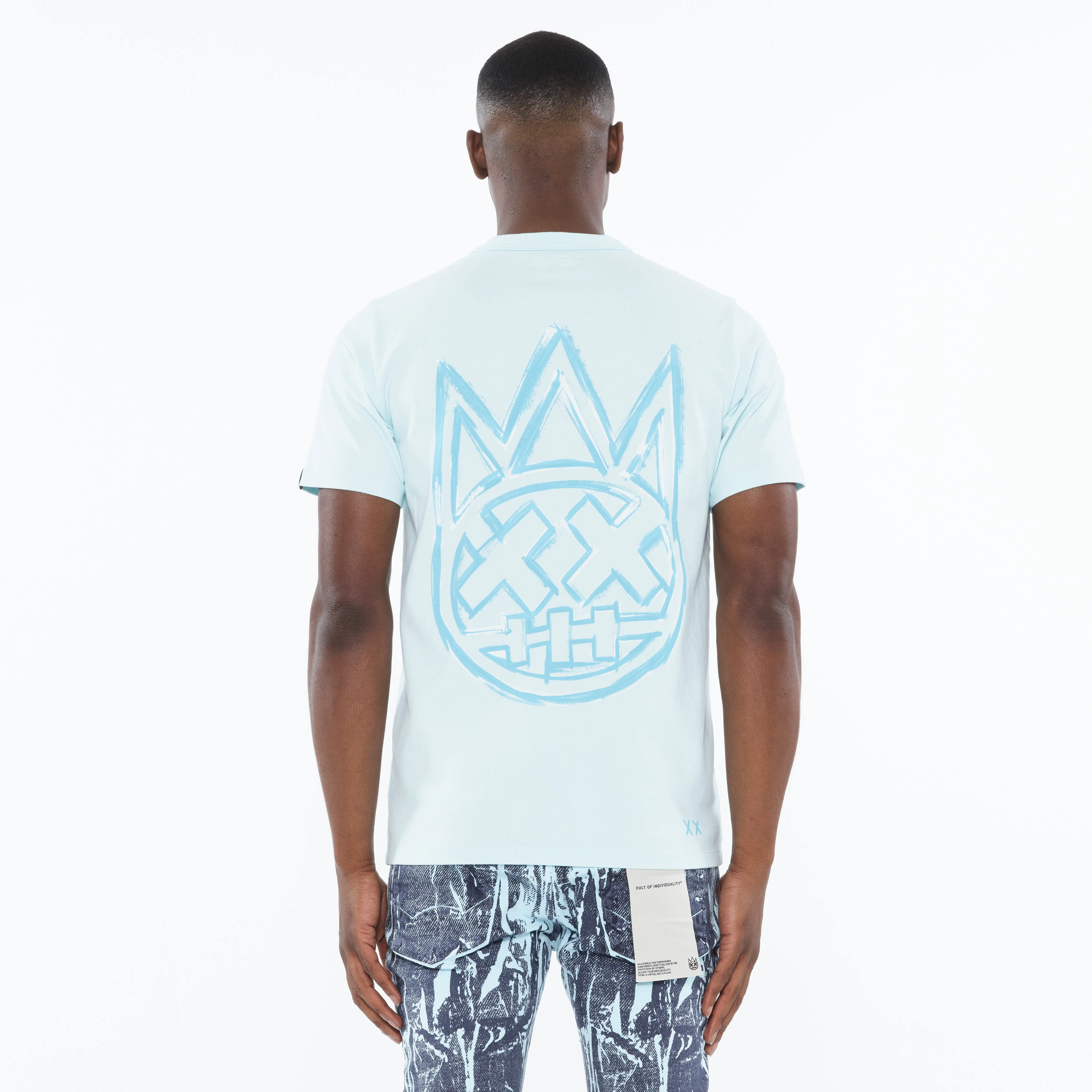 Cult's Heavyweight Short Sleeve Crew Neck Tee "Stroke" in Powder Blue - Image 3