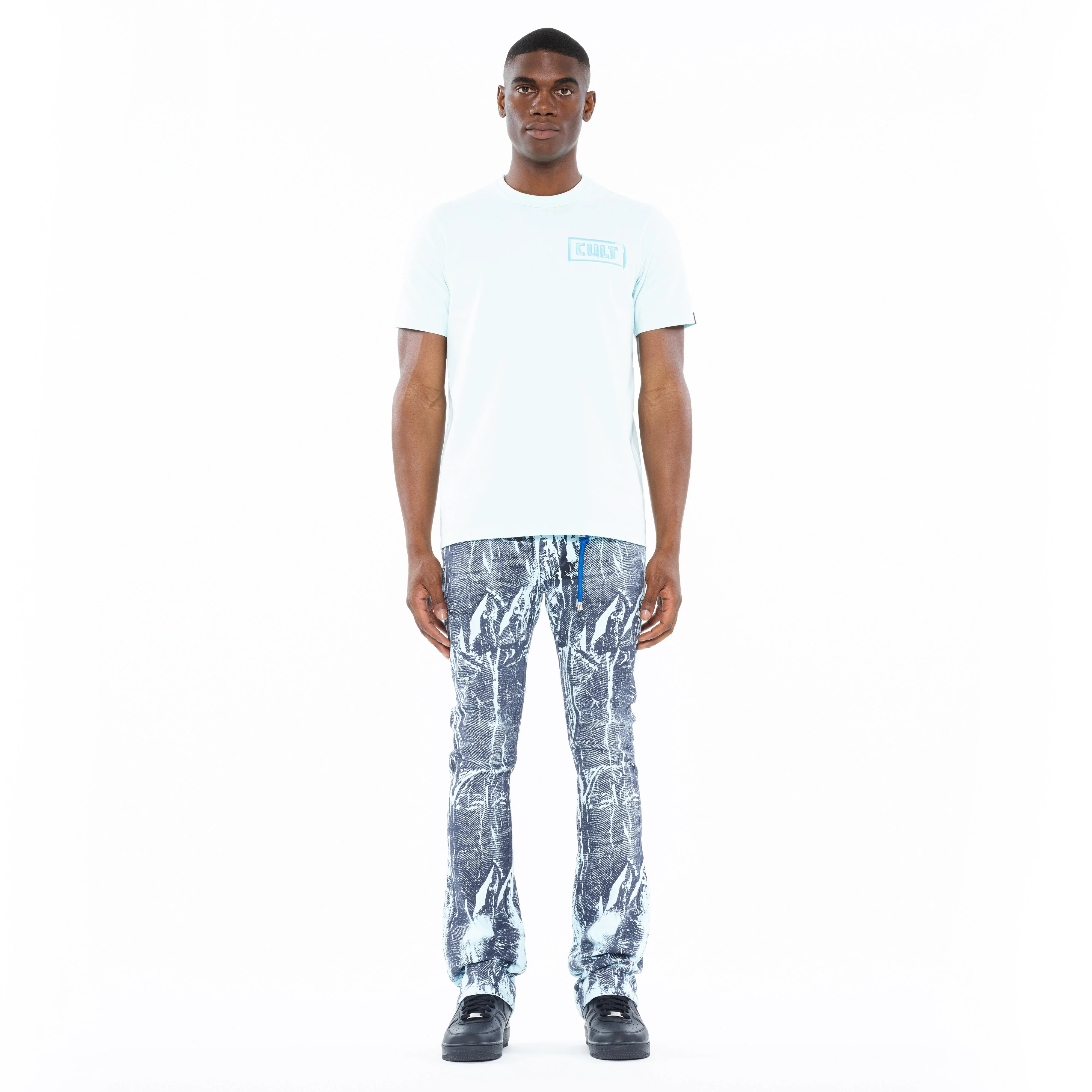 Cult's Heavyweight Short Sleeve Crew Neck Tee "Stroke" in Powder Blue - Image 4
