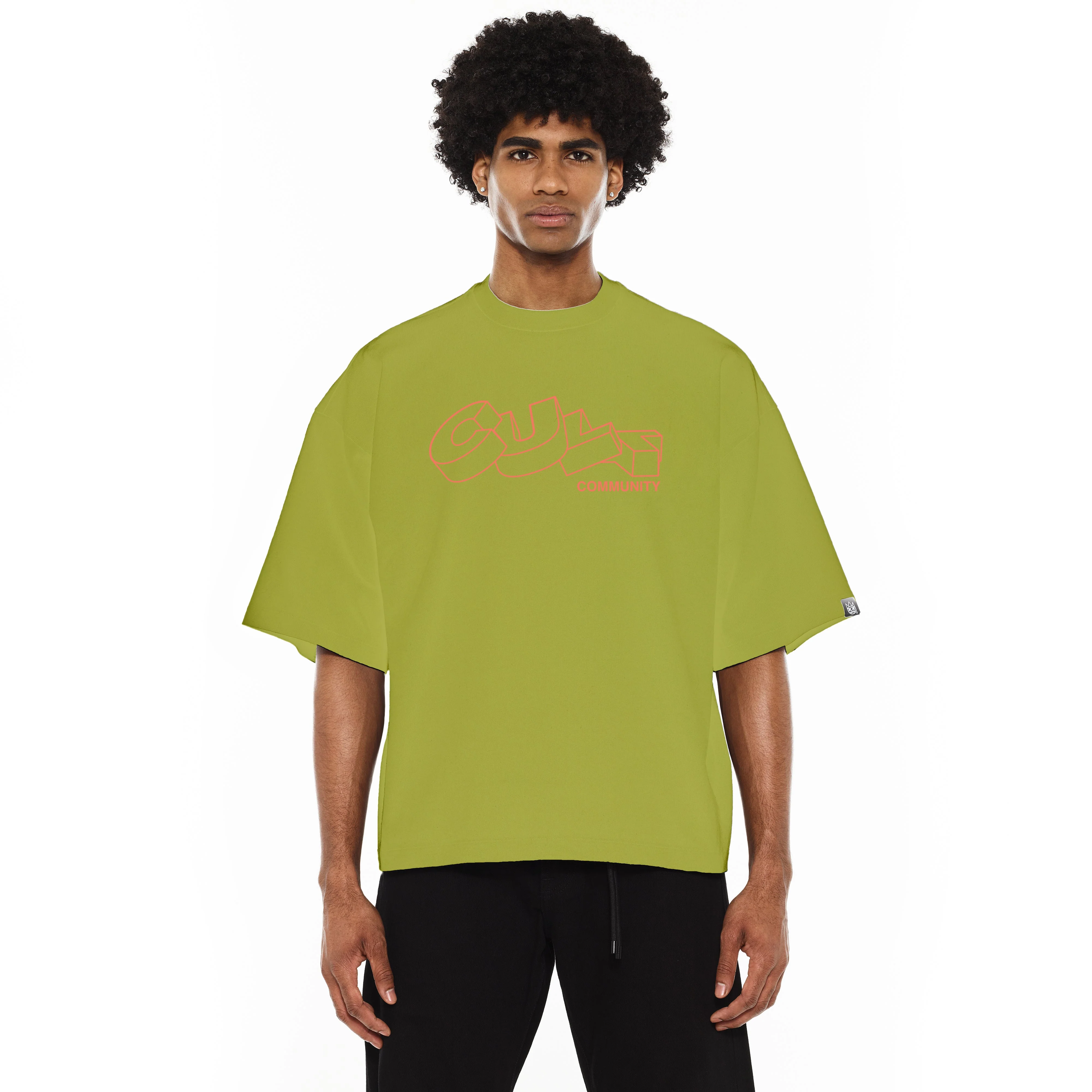 Cult's Oversized Heavyweight Boxy Fit Short Sleeve Crew Neck Tee "Cult Stacked" in Green Oasis - Image 3