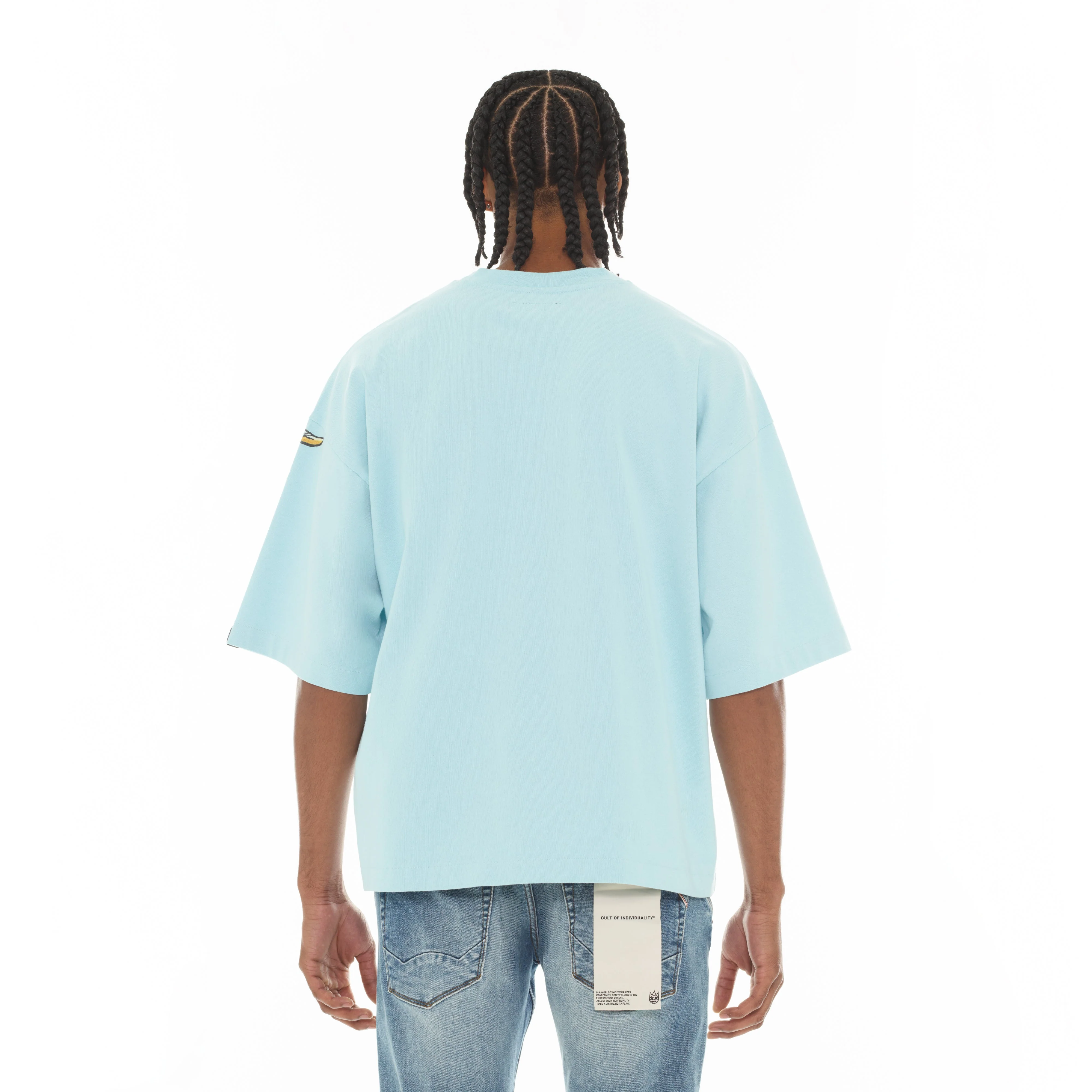 Cult's Oversized Short Sleeve Crew Neck Tee "Predator" in Blue Glow - Image 3