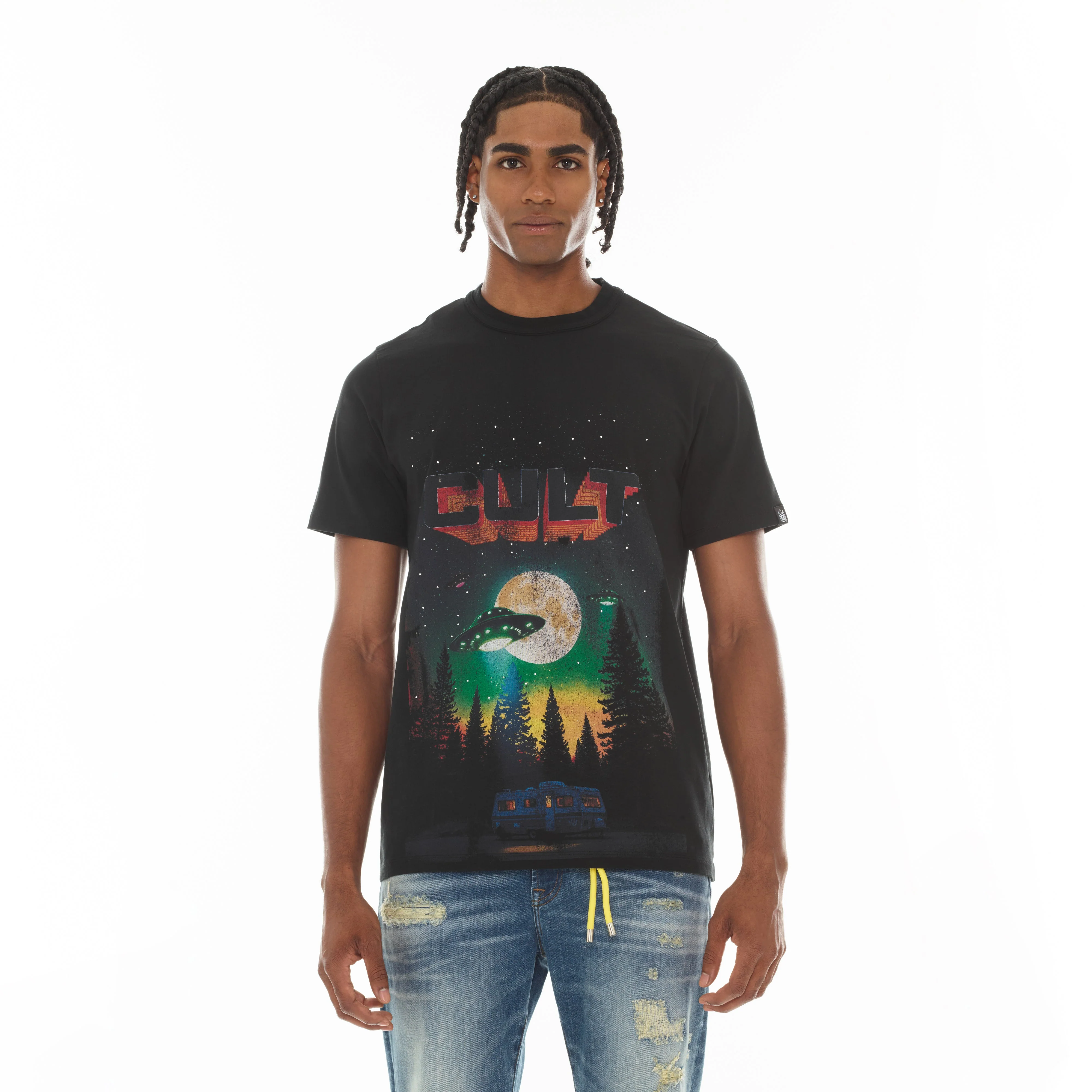 Cult's Short Sleeve Crew Neck Tee "Aliens" in Black - Image 2