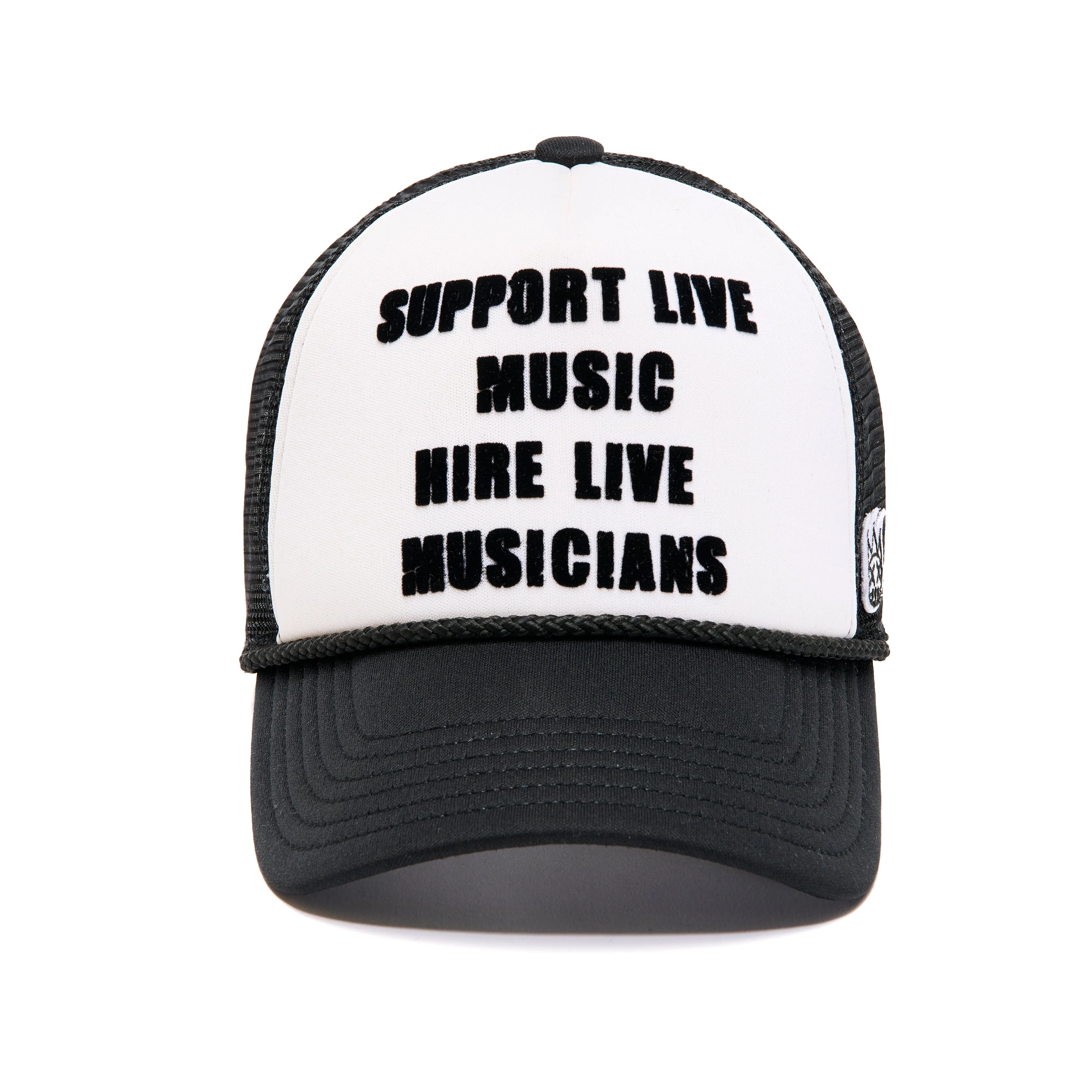 Cult's Support Live Music Foam Mesh Trucker in White & Black - Image 2