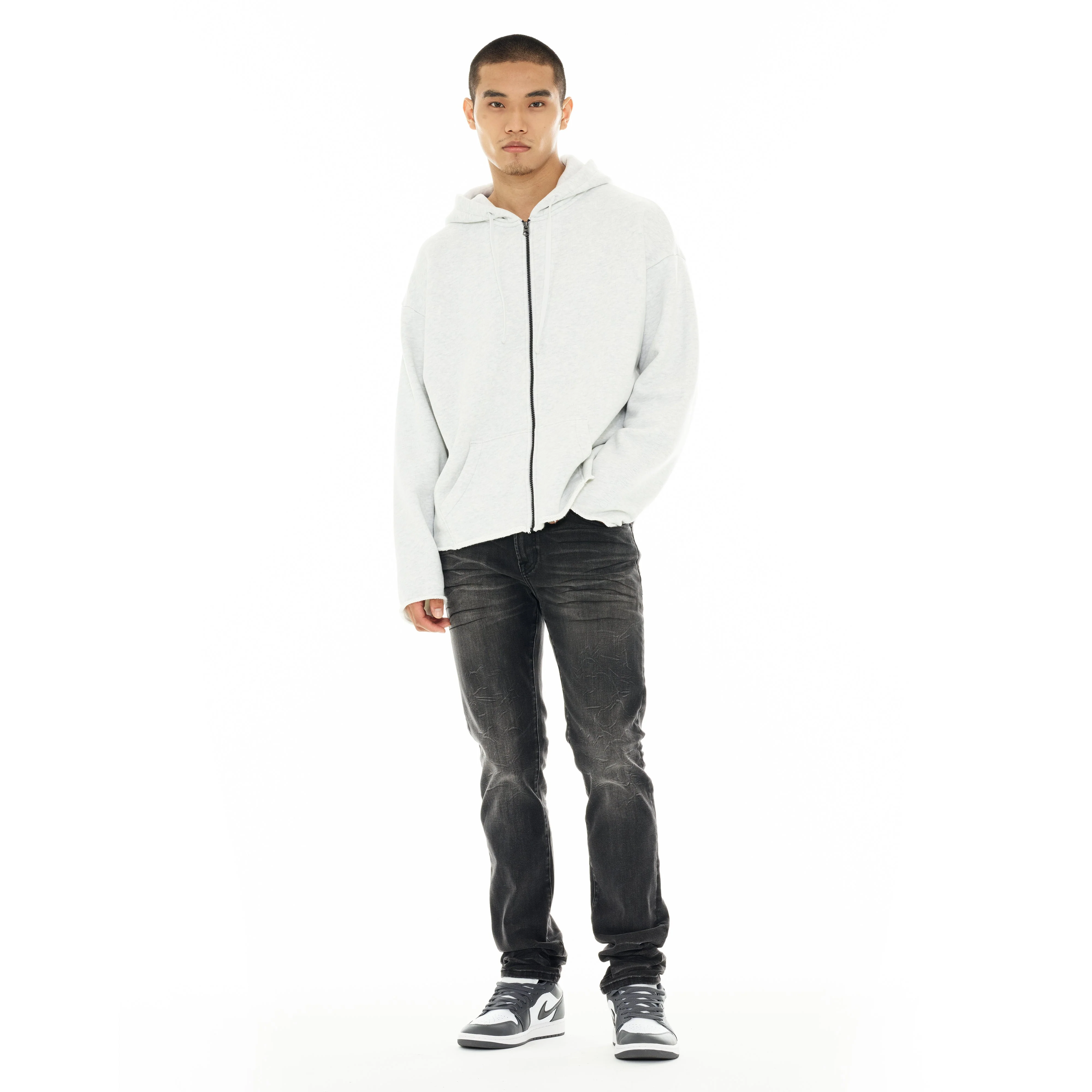 Zip Hooded Sweatshirt - Heather Grey - Image 6