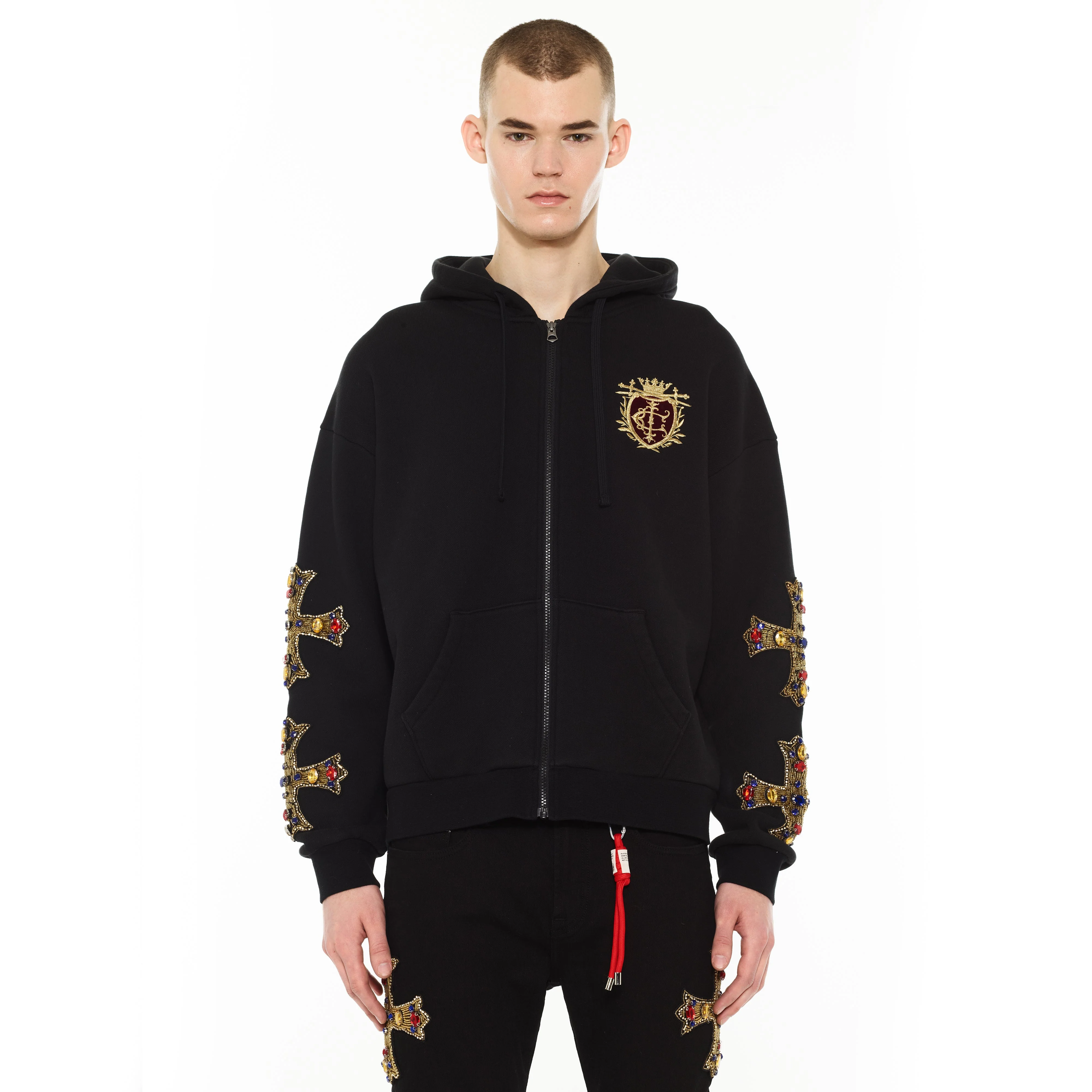 Cult's Zip Novelty Hoody "Family Crest" in Black - Image 2