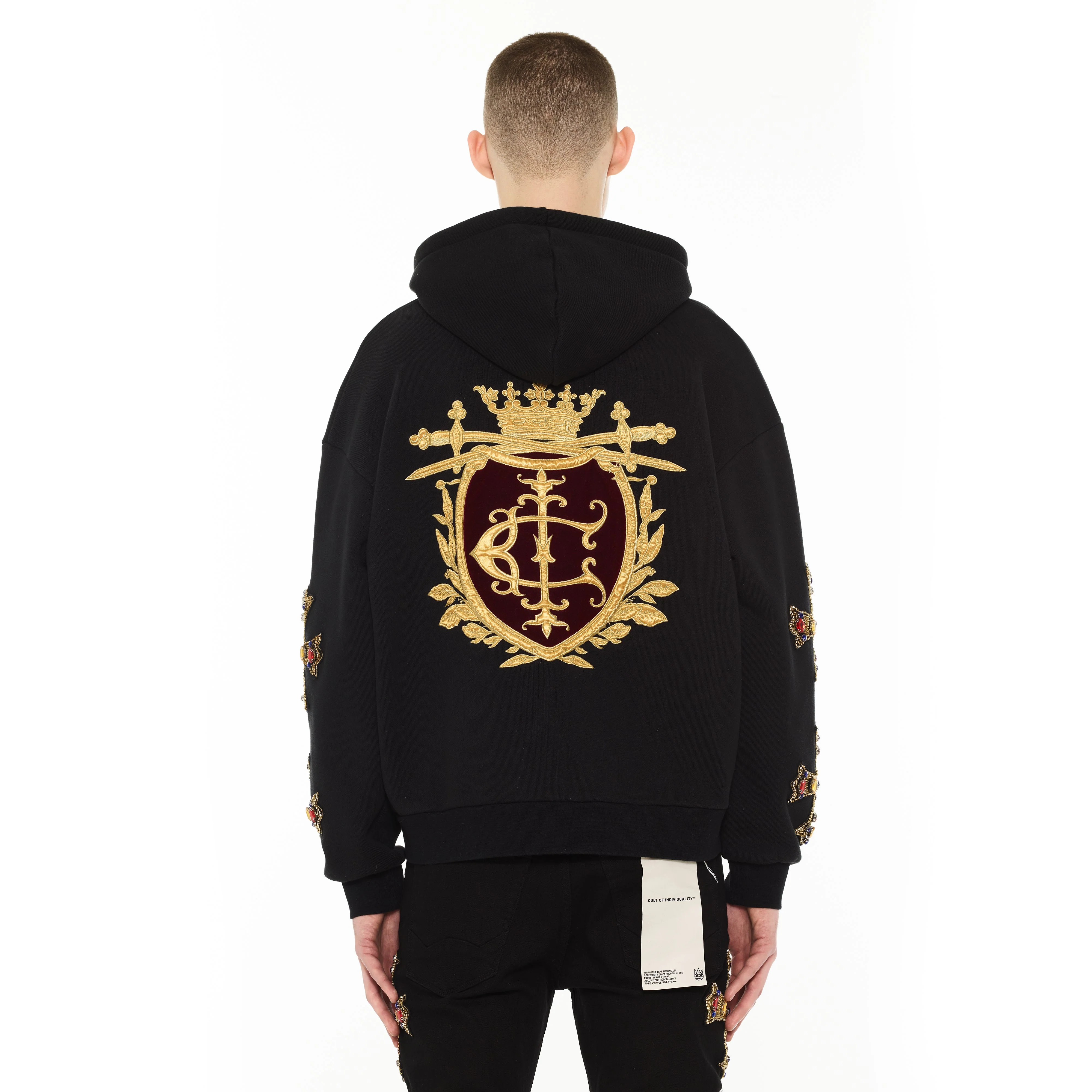 Cult's Zip Novelty Hoody "Family Crest" in Black - Image 3