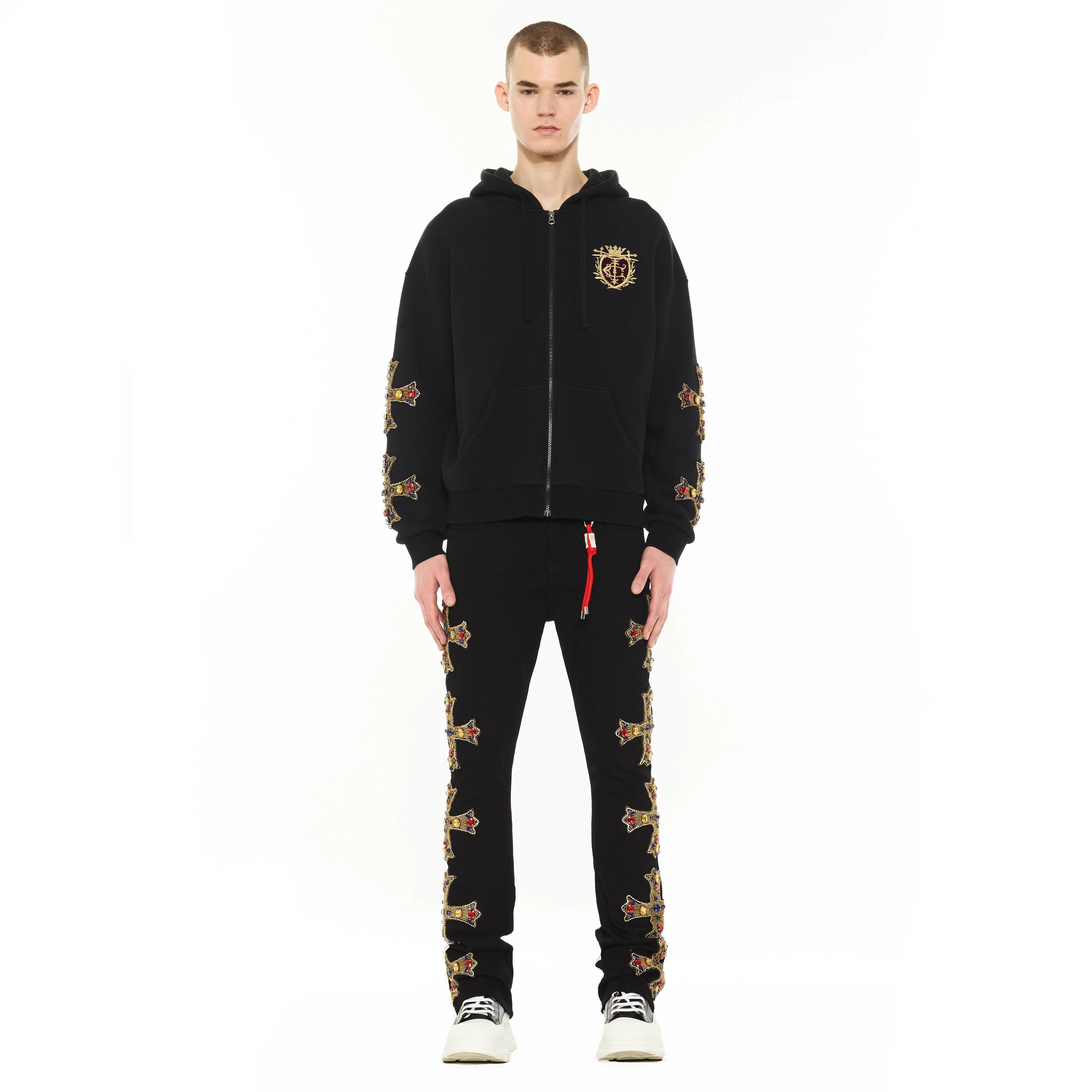 Cult's Zip Novelty Hoody "Family Crest" in Black - Image 5