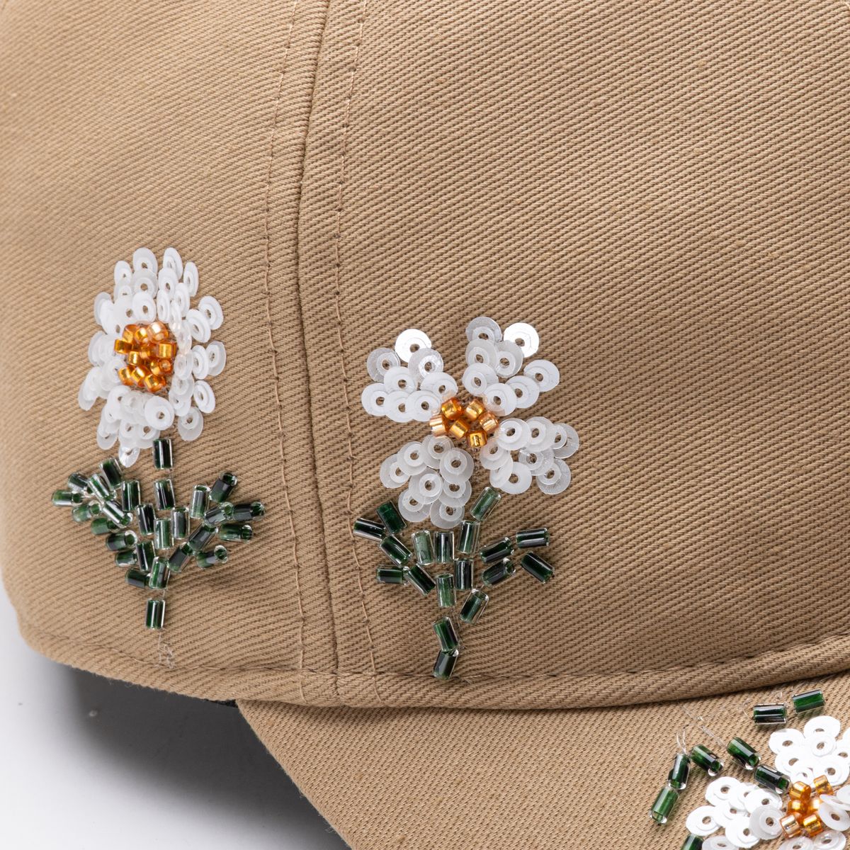 Flowers Beaded 6 Panel Cap - Taupe - Image 3