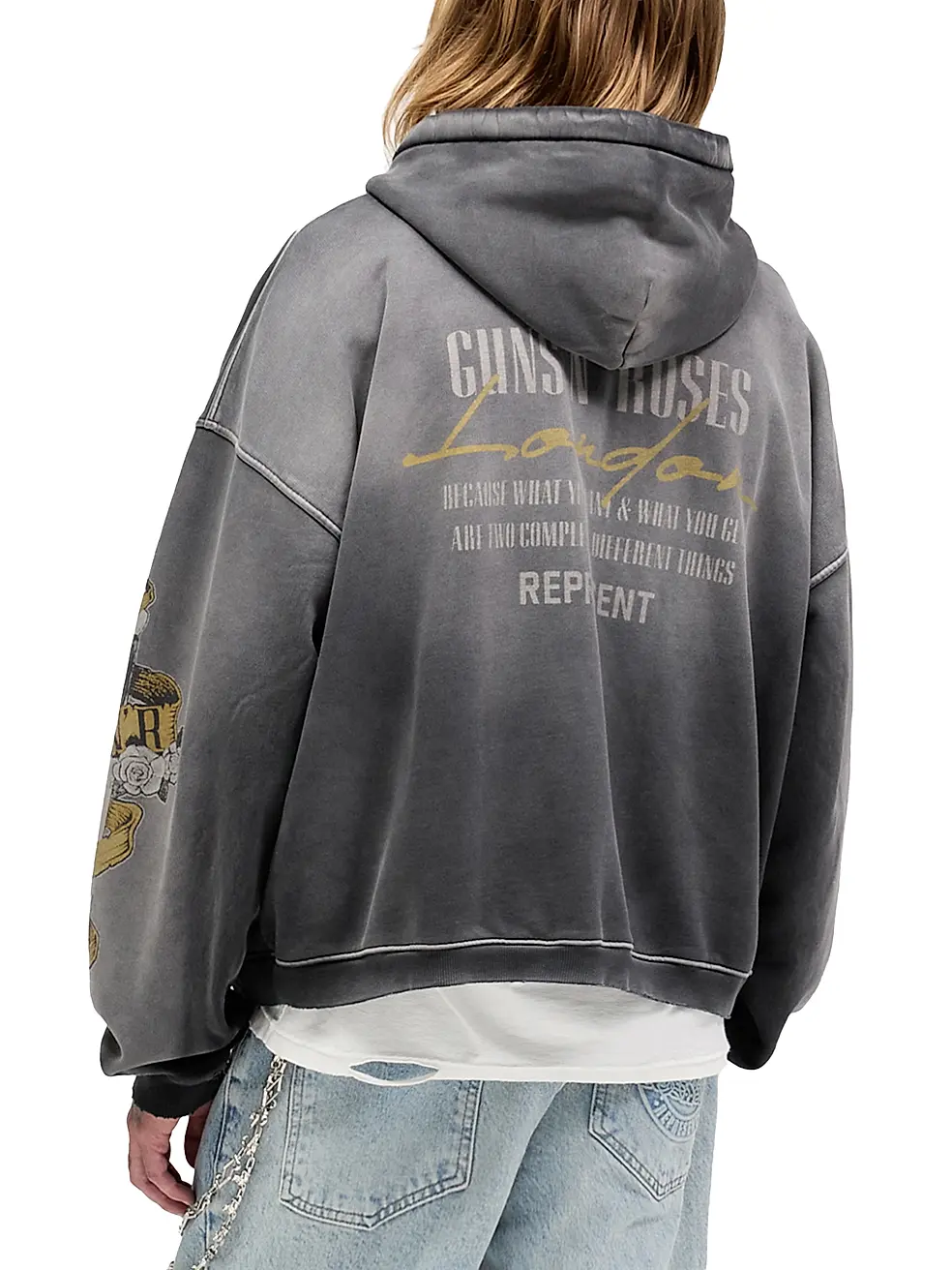 Guns N' Roses Zip Hoodie - Stained Black - Image 5