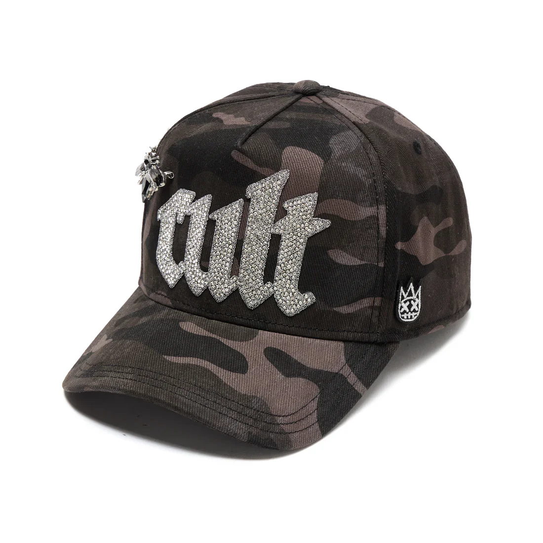 Old English Crystal Logo Mesh Back Trucker Hat - Black Camo - Image 2