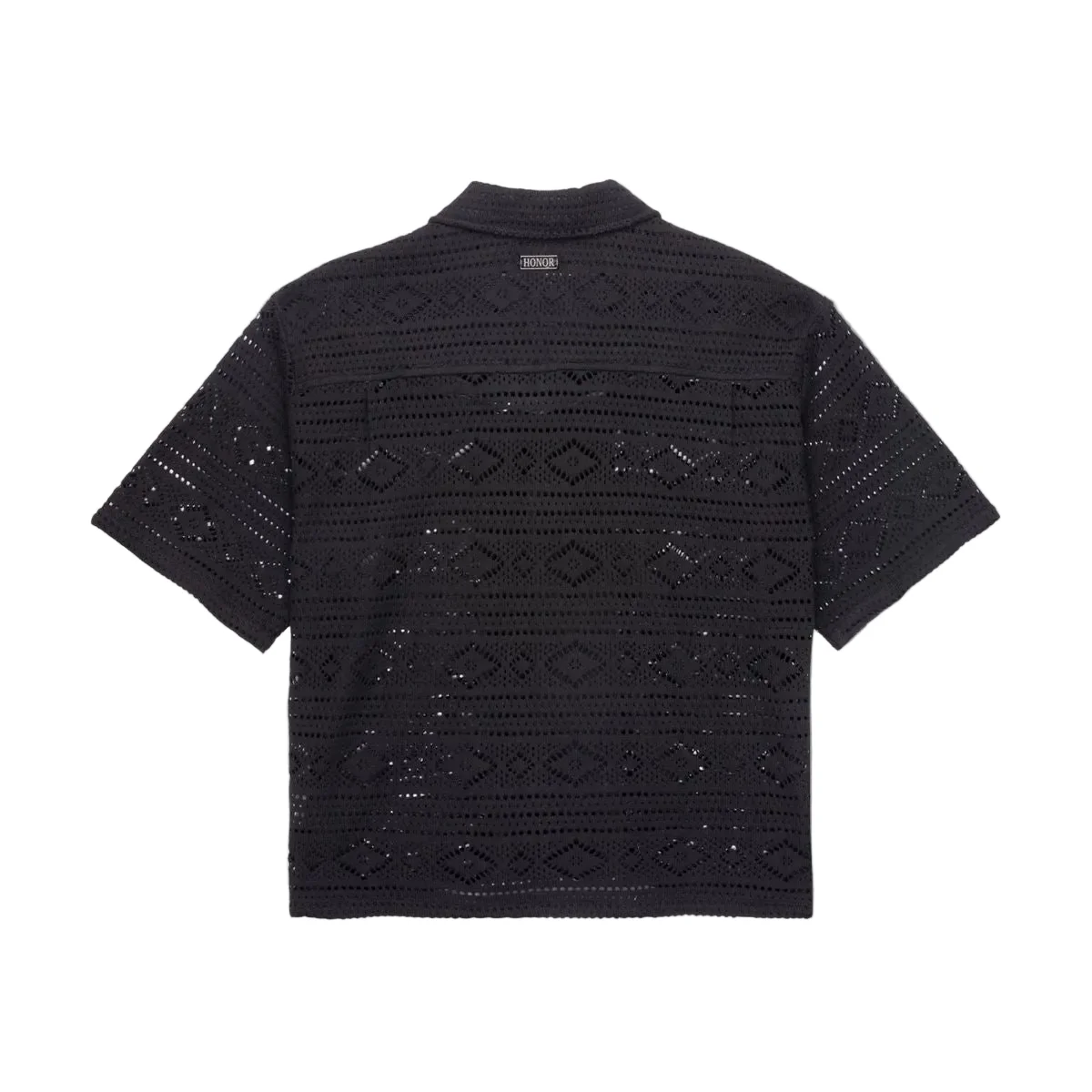 Pointelle Crochet Camp Collar - Black - Image 2